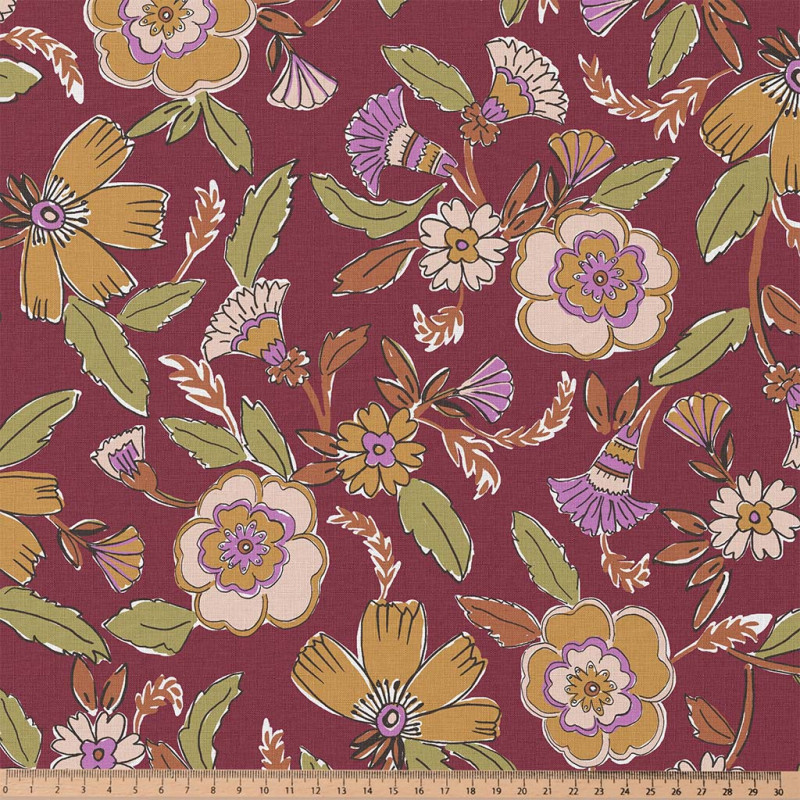 Printed Acryl Coated Cotton MALANA Plum / Green